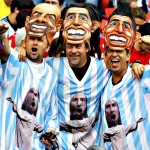 Argentinian fans wear masks as they attend the 2014 World Cup Gr