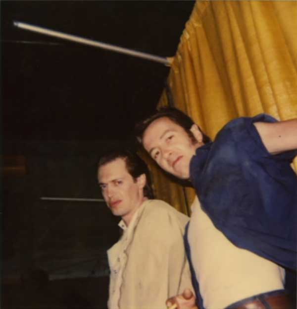 Steve Buscemi And Joe Strummer on the set of Mystery Train That